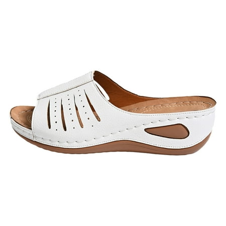

Shixinnn Ladies Summer Retro Solid Colour Hollow Fish Mouth Slope with Thick Bottom Beach Large Size Sandals Slippers Steppers Womens Sandals