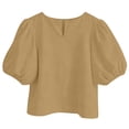 thumbnail image 4 of TARIENDY Summer Casual Shirts for Women Puff Sleeve Notch Neck T Shirt Loose Fit Solid Color Going Out Tops Trendy Outfits Khaki M, 4 of 6