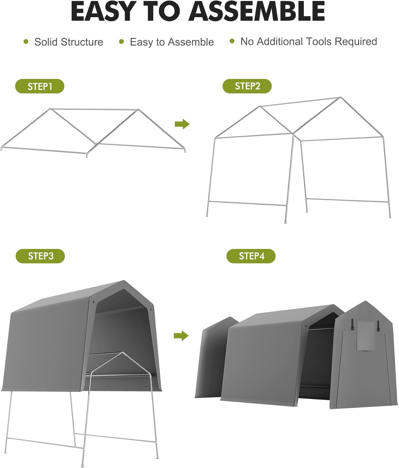 Motorcycle Storage Sheds 6x8 FT, Portable Shed with Rolled up Zipper Door, Waterproof, Storage Tent Heavy Duty for Motorcycle, Bike, Firewood, Garden Tools, Grey