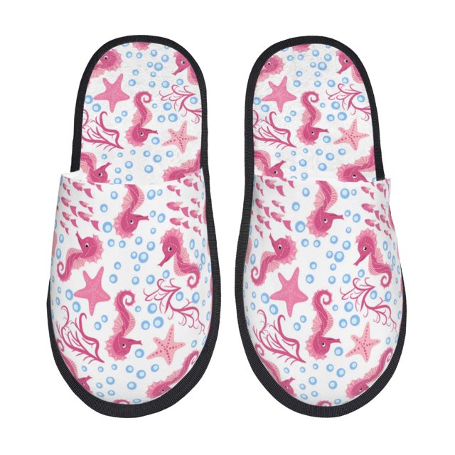 Balery Seahorse and Starfish Pantuflas de Casa de Felpa Silenciosas con Diseño Estampado, Zapatillas Cómodas Antideslizantes de Algodón para Interior-Medium