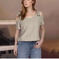 thumbnail image 2 of Womens Clod Shoulder Tops Summer Hollow out Short Sleeve T Shirts Plus Size Going out Blouses Ladies Tunic S-5XL, 2 of 7