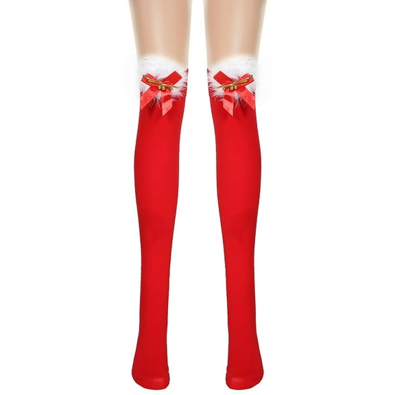 Mlless Red Christmas Women Stockings Thigh High Stockings Bow Fishnet Cosplay Party