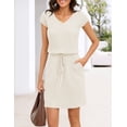 thumbnail image 3 of Merokeety Womens Summer Dresses V Neck Casual T Shirt Mini Dress with Pockets Apricot s, 3 of 5