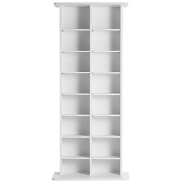 SKYSHALO Media Organizer Cabinet, 8-Tier DVD Rack, Stores Up to 464 CDs, Flexible CD Shelving with 16 Sections, Safeguards & Sorts Music, Films, Video Games & Collectibles, White