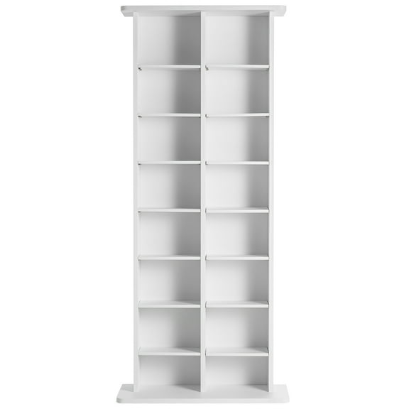 SKYSHALO Media Organizer Cabinet, 8-Tier DVD Rack, Stores Up to 464 CDs, Flexible CD Shelving with 16 Sections, Safeguards & Sorts Music, Films, Video Games & Collectibles, White