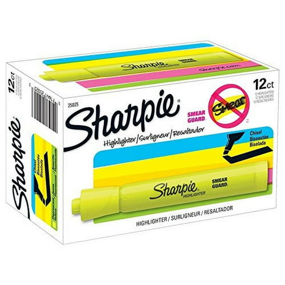 Sharpie Tank Highlighters, Chisel Tip Yellow Highlighter Pens, 12 Count