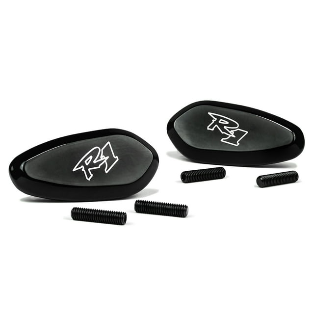Krator Mirror Block Off Base Plates Logo Engraved Black Compatible with 2002 Yamaha R1 / YZF-R1