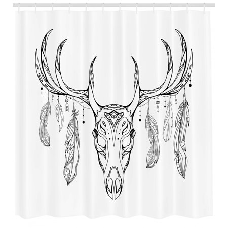 Antlers Shower Curtain Illustration Of A Deer Skull With Antlers