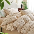 thumbnail image 3 of NAYOROOM Beige Bow Floral 100% Cotton Duvet Cover Queen Set, 3 Piece Romantic Floral Super Soft Breathable Comforter Cover, 3 of 9