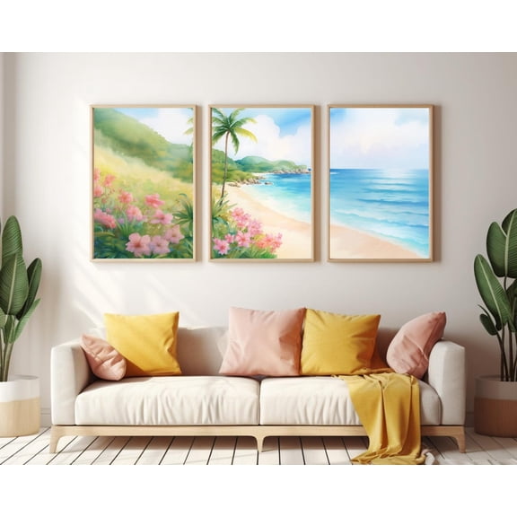 UNFFRAMED Trunk Bay St John Poster Set Of 3, Caribbean Coastal Wall Art, Tropical Island Beach Decor, Seaside Travel Poster, Paradise Art Set 3 Prints 8x12