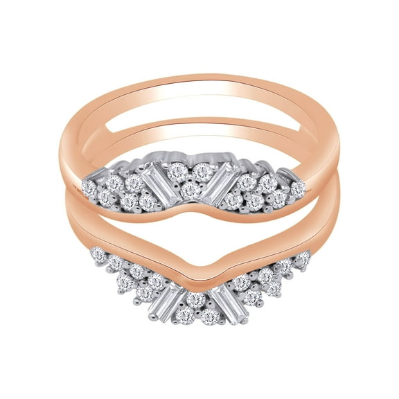 Round & Baguette Shape White Cubic Zirconia Enhancer Guard Ring in 10k Rose Gold Ring Size - 11.5