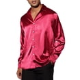 thumbnail image 4 of MODA NOVA Big & Tall Men's Dress Satin V Neck Long Sleeve Button Down Shirts Red LT, 4 of 4