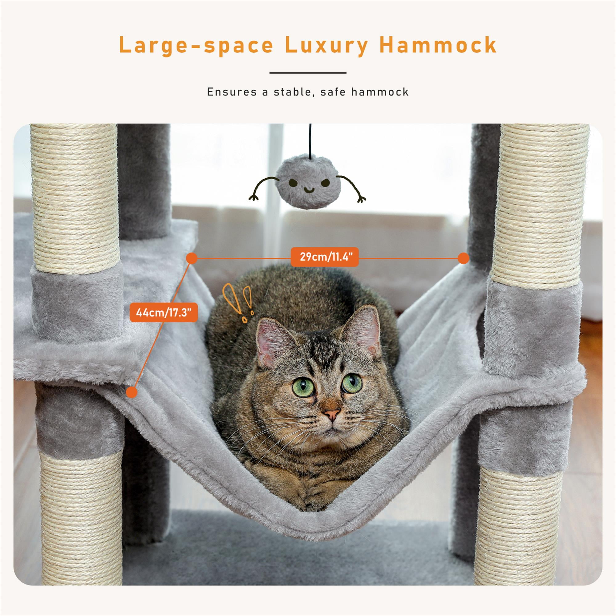 Kadyn 59" Cat Tree Tower for Indoor Cats, Plush Multi-Level Cat Condo with 6 Scratching Posts, Perches, Caves, Hammock, Gray