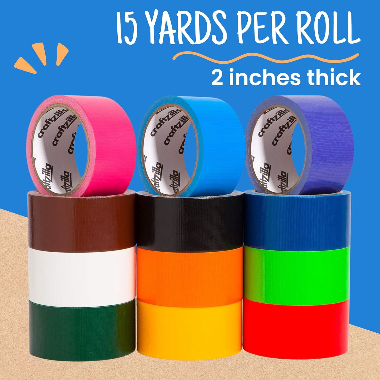 Rainbow Colored Duct Tape - 15 Yards x 2 Inch - 12 Pack Colored Duct Tape Variety Pack for Arts