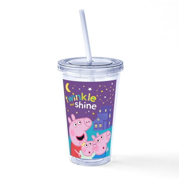 CafePress - Peppa Pig: Twinkle And Shine - 16 Ounce Classic Clear Insulated Double Wall Tumbler Cup with Lid Straw , Reusable