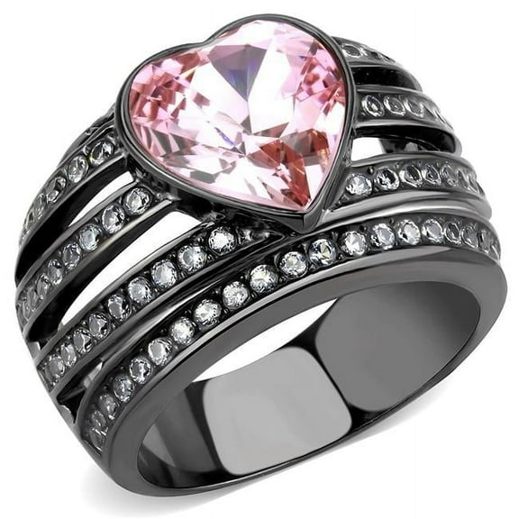 Alamode TK3686-7 Women IP Black Stainless Steel Ring with Top Grade Crystal in Light Rose - Size 7