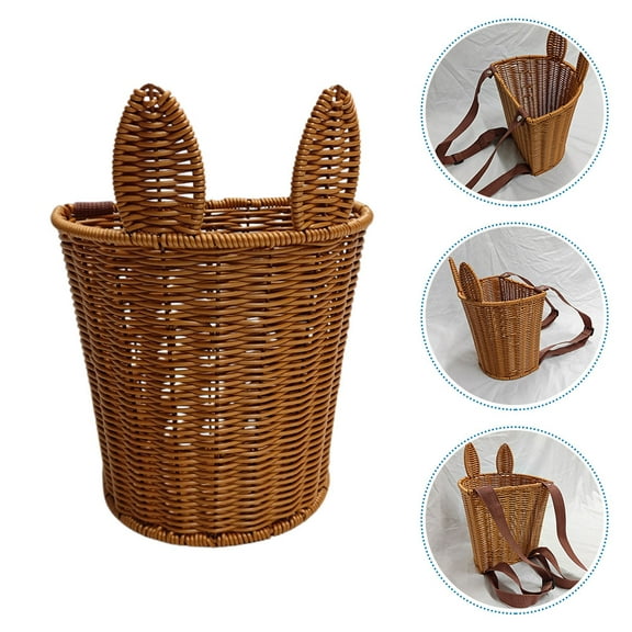 SOPOTUTU Handwoven Faux Rattan Basket Brown Decorative Storage Basket for Home Organization and Flower Display