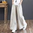 thumbnail image 4 of Pantalones holgados de lino y algodón de primavera y verano de estilo coreano, de pierna ancha y talle alto, rectos, de lino para mujer, 4 of 6
