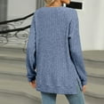 thumbnail image 4 of ATOYSOY Solid Color Tops Side Split Round Neck Button Pullovers Casual Ribbed Long Sleeve Sweatshirts Trendy Outwear Fall Loose Knitted Shirts for Women Blue XXL, 4 of 7