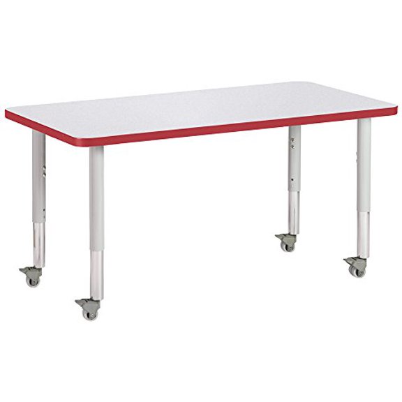 Berries 6403JCM008 Rectangle Mobile Activity Table, 24" x 48", Gray/Red/Gray