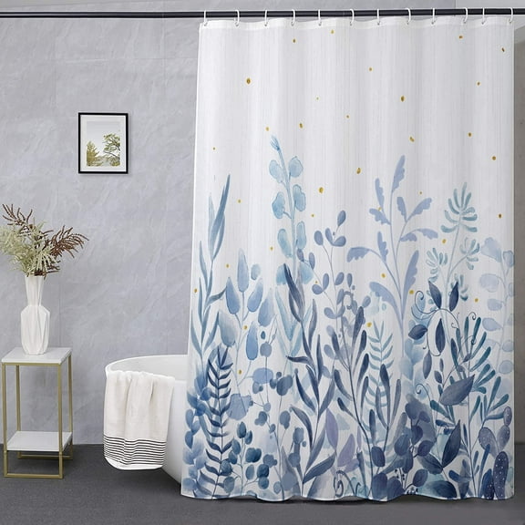 Plants Shower Curtain Set with 12 Hooks Standard Size Sage Grey Watercolor Leaves Floral Pattern Botanical Botany Bouquet Bath Curtain 72X72 Waterproof Decorative Bathroom