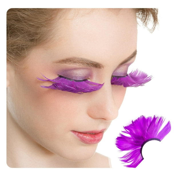 Dorisue Pestañas con plumas Púrpura claro y oscuro para fiesta de Navidad Disfraz de cosplay Pestañas postizas de plumas dramáticas Uso largo en fiestas Pestañas postizas 3D hechas a mano