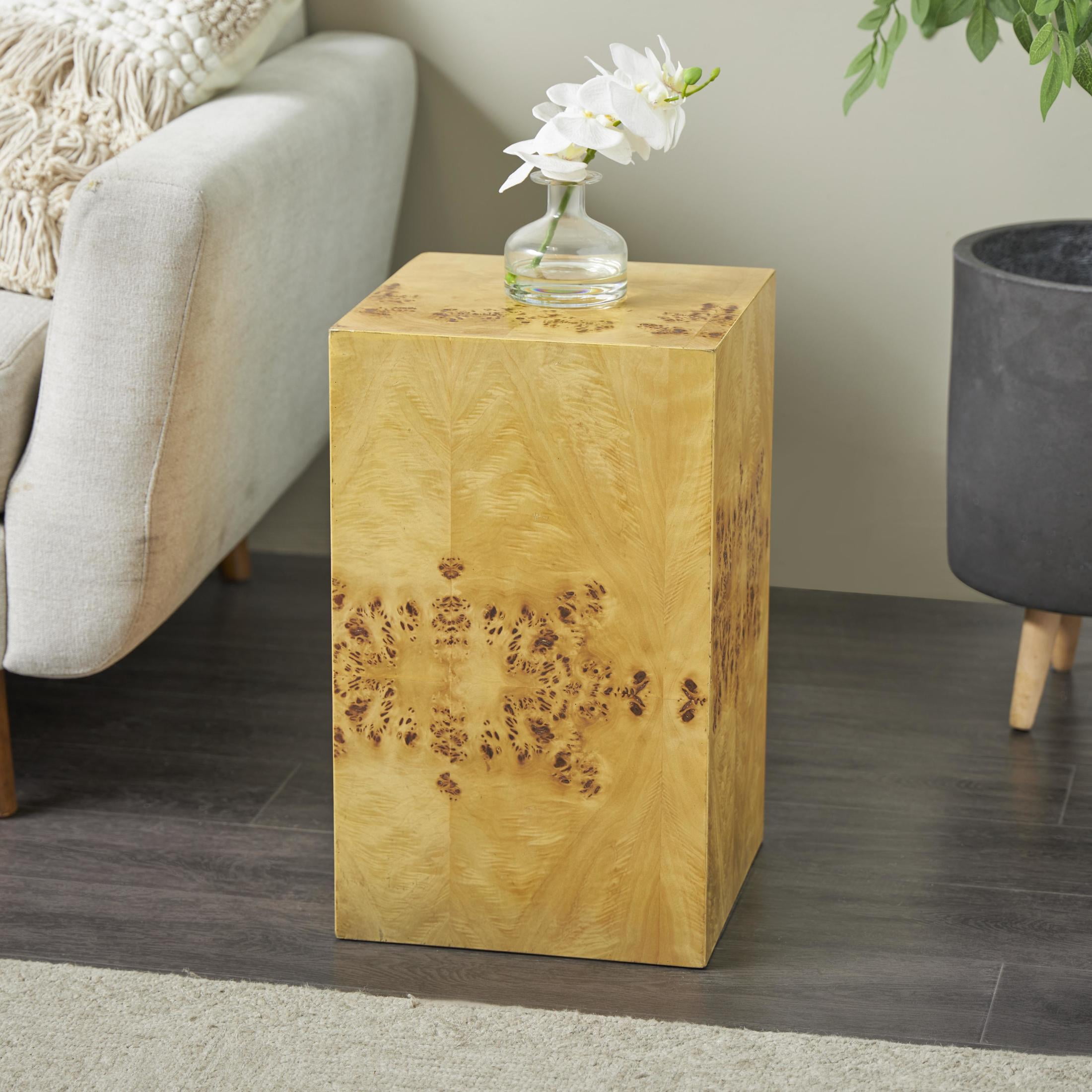 DecMode 12" x 20" Brown Wood Square Cube Accent Table with Wood Grain Patterns, 1-Piece