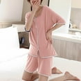 thumbnail image 2 of Diufon 2pc Womens Loungewear Sets V Neck Short Sleeve Tees Elastic Waist Shorts Pajama Sets, 2 of 3