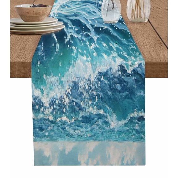 Blue Coastal Table Runner 70 Inches, Summer Ocean Sea Nautical Beach Bed Runner Dresser Scarves Tabletop for Indoor Outdoor Parties/Ceremony/Banquet, 13" x 70"