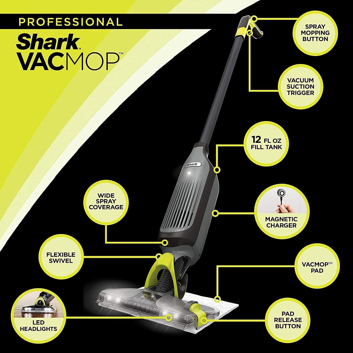 Shark VM252 VACMOP Pro Cordless Hard Floor Vacuum Mop with Disposable Pad,  Charcoal Gray (Certified Refurbished) 