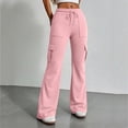 thumbnail image 7 of Ayolanni Pants for Women Jogging Hiking Solid Straight Leg Pants Slim Pink Drawstring Elastic Waist Cargo Pants with Pockets L, 7 of 7