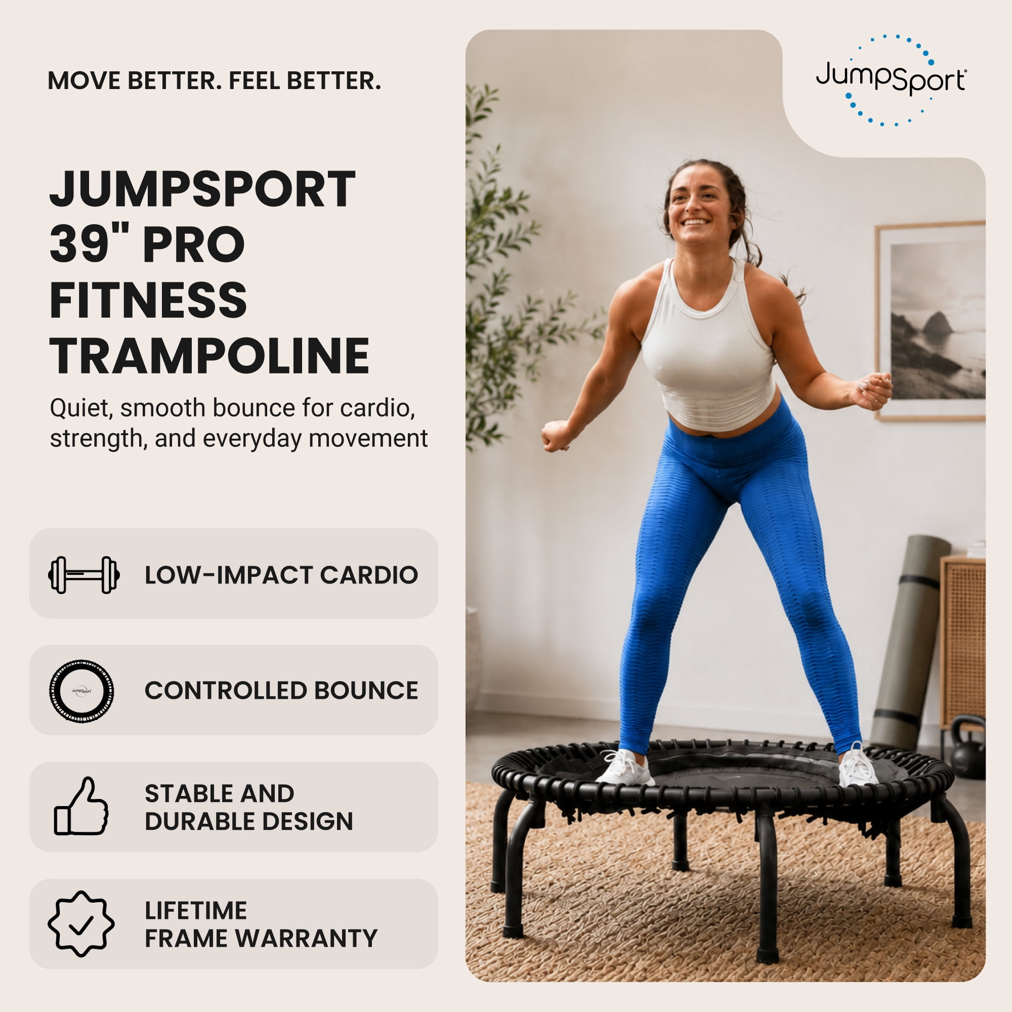 JumpSport 350 PRO Indoor Lightweight 39" Round Fitness Trampoline