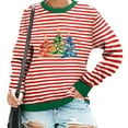 thumbnail image 6 of Christmas Sweatshirt for Women Long Sleeve Crewneck Striped Pullover Xmas Print Drop Shoulder Tops Fall winter Casual Clothes, 6 of 6