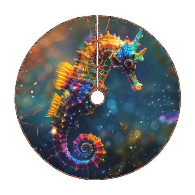 Fotbe Neon Seahorse Underwater Realm Pattern Christmas Tree Skirt, Tree Skirts Plush Christmas Decorations, Christmas Tree Skirts Xmas Decorations Holiday Party Decor-36"