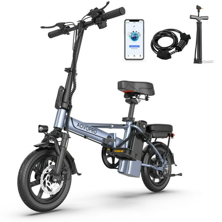 AOVOPRO EB60 Electric Bike 500W 48V, 14' Mini Ebike for City Commuter, Folding Electric Bicycle for Adult with Two Seats UL2849