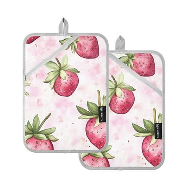 Pink Strawberry Oven Mitts Pot Holders 2 pcs Heat Resistant for Kitchen Baking Grilling
