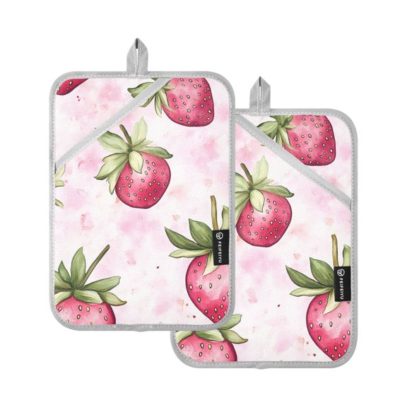 Pink Strawberry Oven Mitts Pot Holders 2 pcs Heat Resistant for Kitchen Baking Grilling
