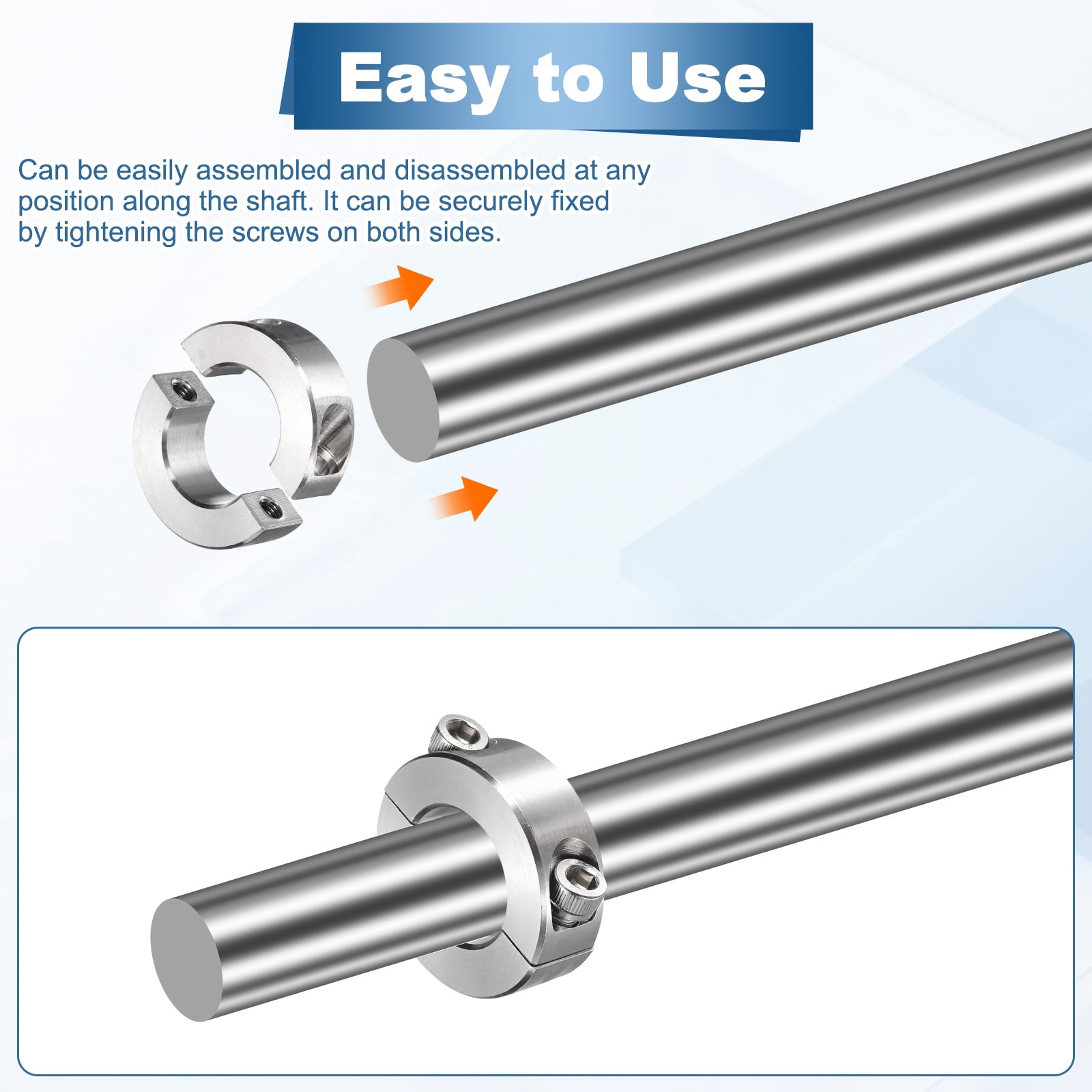 Uxcell 2Pcs Double Split Shaft Collars, 28mm Bore 304 Stainless Steel One-Piece Clamping Collar 48mm OD 15mm Thick Locking Clamp with Set Screw for Industry Machine Tools, Silver