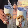 thumbnail image 3 of Botella de agua de One Piece Monkey D. Luffy Roronoa Zoro, taza de café con pajita, 420 ml, acero inoxidable, dibujos animados de anime, portátil, 3 of 5