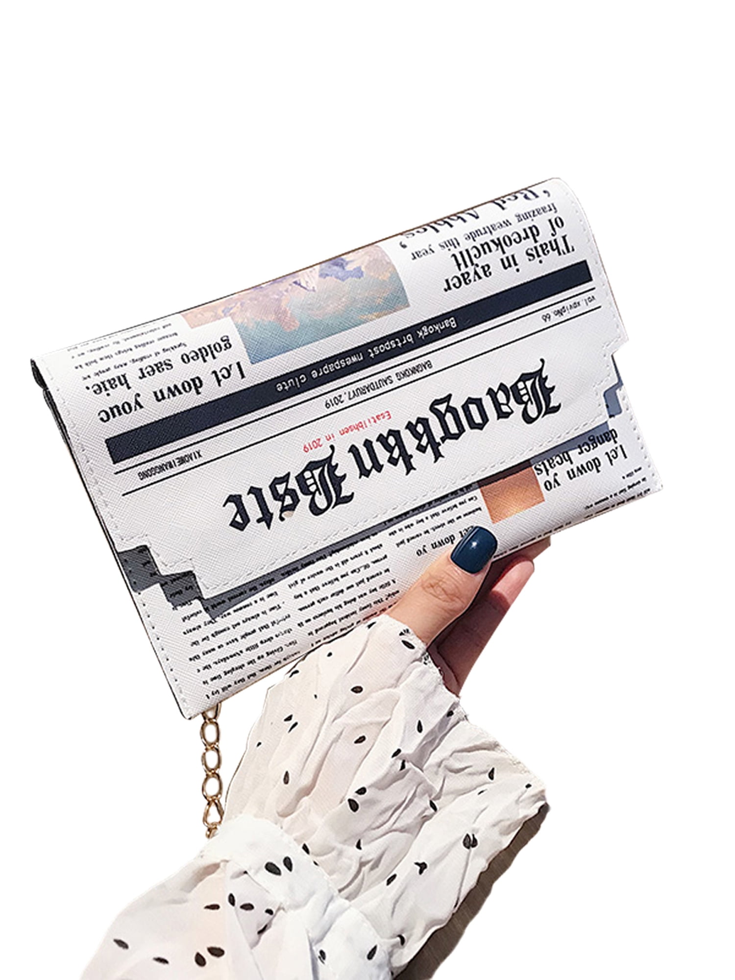 Douhoow Creative Women Shoulder Bag Newspaper Print Satchel Handbag PU