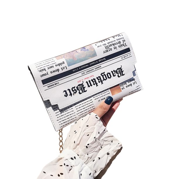 TRKIYQC, bolsos de hombro creativos para mujer, bolso de mano de cuero con estampado de letras en forma de periódico TRKIYQC perder
