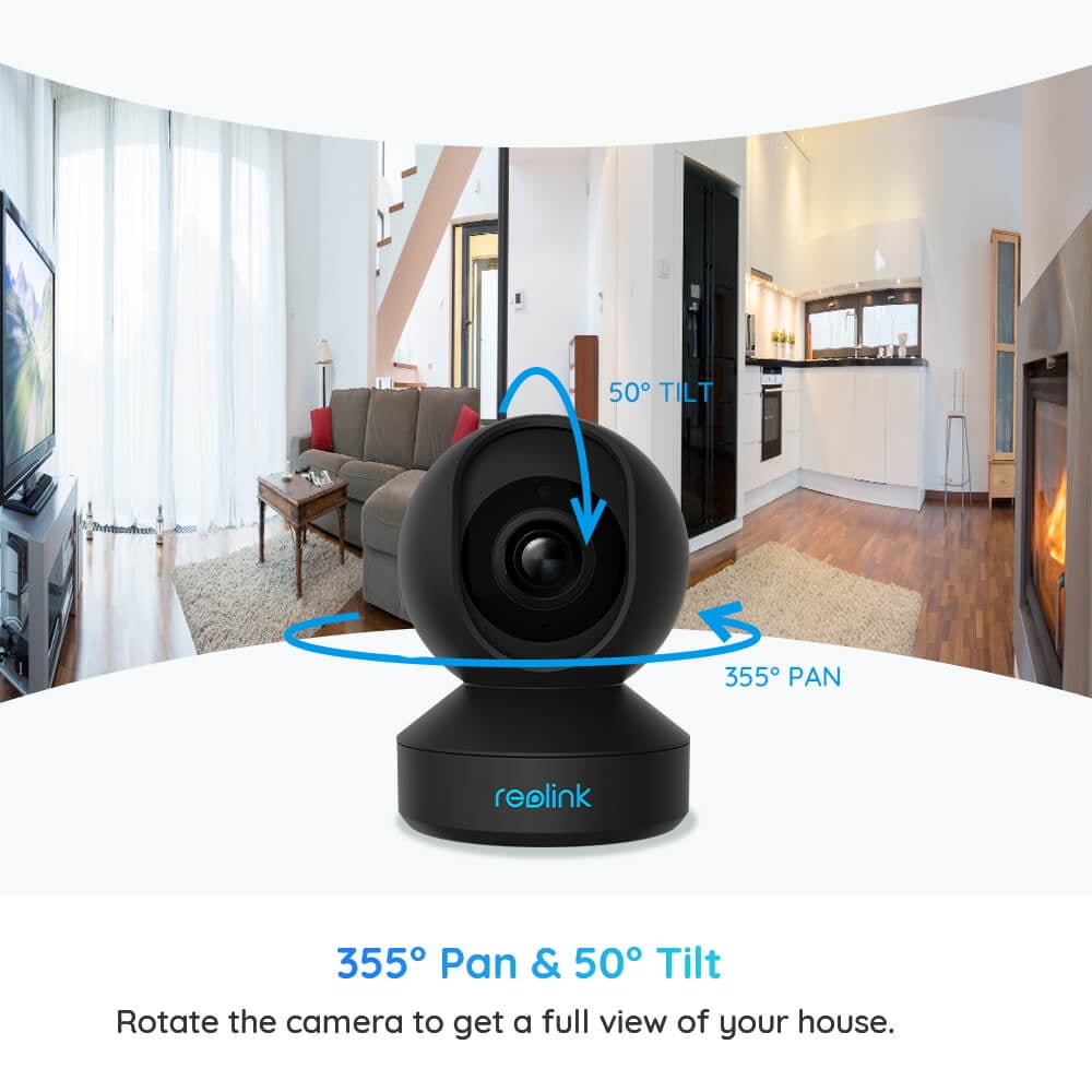 Reolink 4MP Indoor Security Plug-in WIFI Camera System, Pan Tilt Wireless Surveillance Camera for Home with Night Vision, Pet cam/Baby Monitor, Two-Way Talk, E1 Series PT Black Cam Wireless 4MP