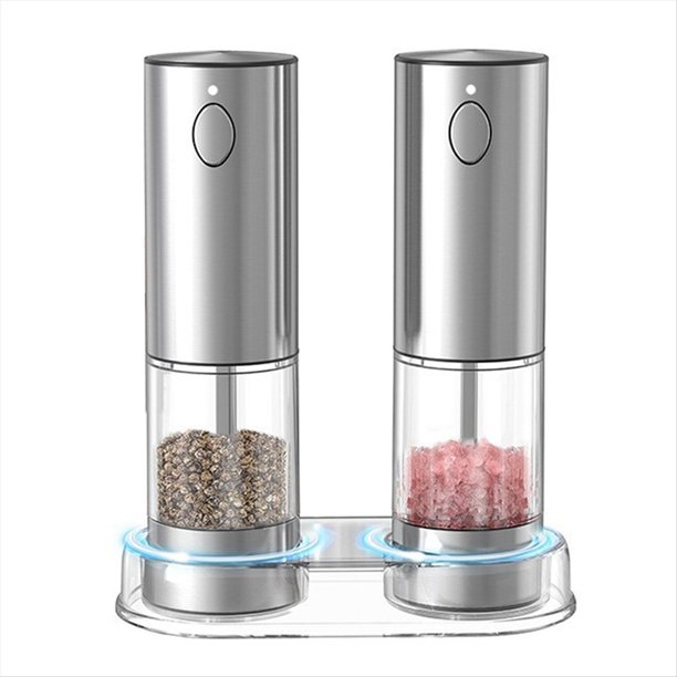 Juego de Molinillo de Sal y Pimienta Eléctrico, Recargable, LED, Automático, Molinillo de Sal y Pimienta con 6 Grosores Ajustables