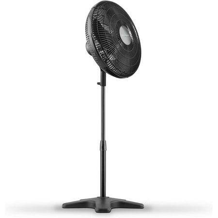 

16 vertical fan with plastic grille oscillating pedestal fan 3 speeds adjustable height and angle indoor home and office use black vertical fan