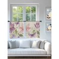 thumbnail image 4 of Pink Flowers Sheer Curtains 2 Panels Set Spring Watercolor Pastoral Linen Texture Lihgt Filtering Rod Pocket Voile Drape, Semi Sheer Window Curtains for Bedroom Living Room, 52"x54", 4 of 5