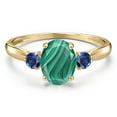 thumbnail image 3 of Gem Stone King 10K Yellow Gold Green Malachite and Blue Created Sapphire 3-Stone Ring for Women | 2.28 Cttw | Oval 8X6MM | Gemstone Birthstone | Size 7, 3 of 6