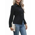 thumbnail image 2 of Super Soft Wrinkle Free Button Down Shirts for Women Solid Long Sleeve Striped Formal Work Dress Blouses Tops Black 4XL, 2 of 9