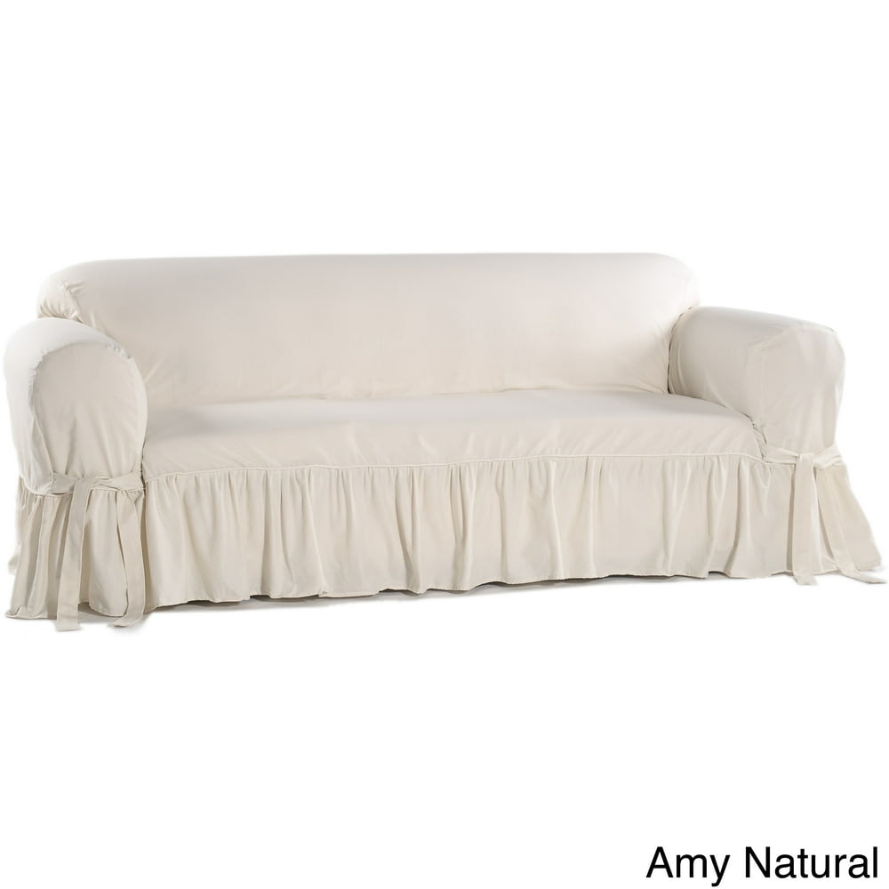 All Cotton Ruffled Round Arm Sofa Couch Slipcover one piece