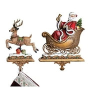 Joseph's Studio by Roman - Set of 2 Santa with a Reindeer Stocking Holder, 9.25" H, Resin and Stone, Christmas Decoration, Collection, Durable, Long Lasting