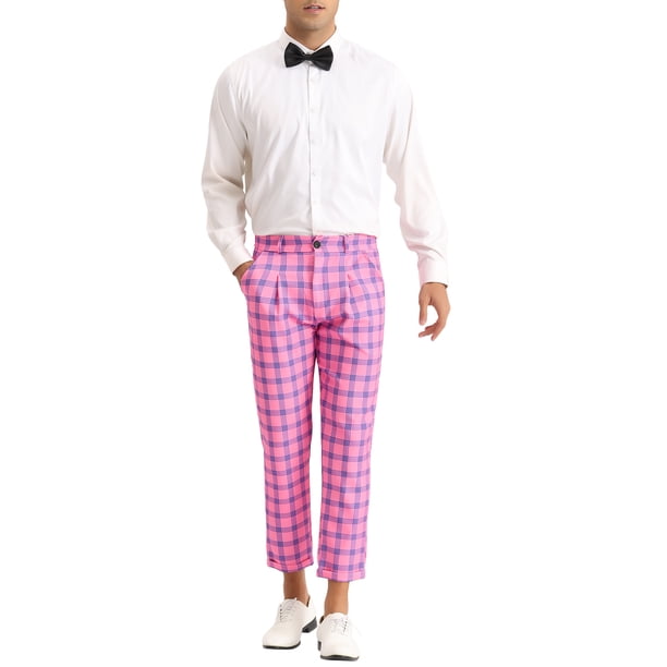 INSPIRE CHIC Plaid Golf Pants for Men's Stretch Pleated Front